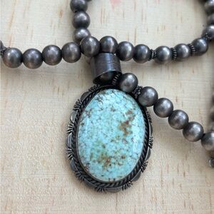 Eugene Belone Silver Beaded Necklace with Golden Creek Turquoise Pendant
